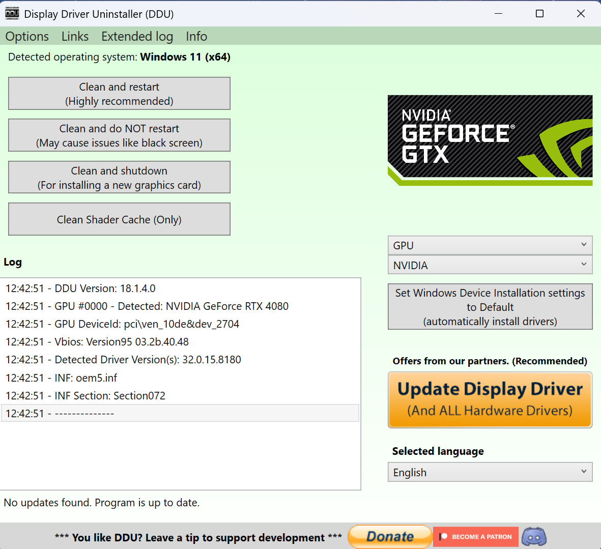 DDU Step 1 - Options settings