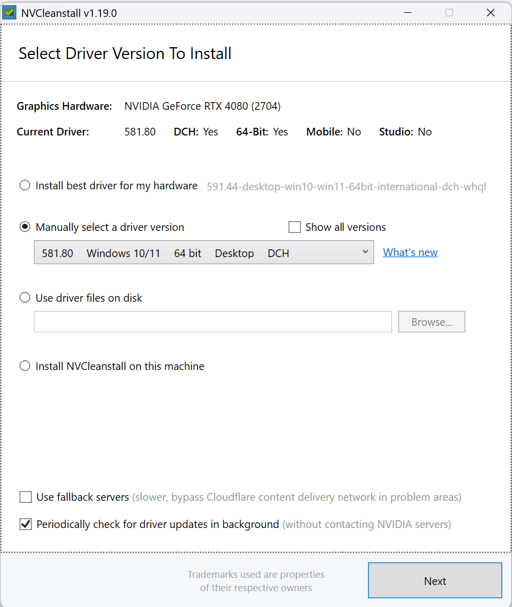 NVCleanstall Step 1 - Select driver version