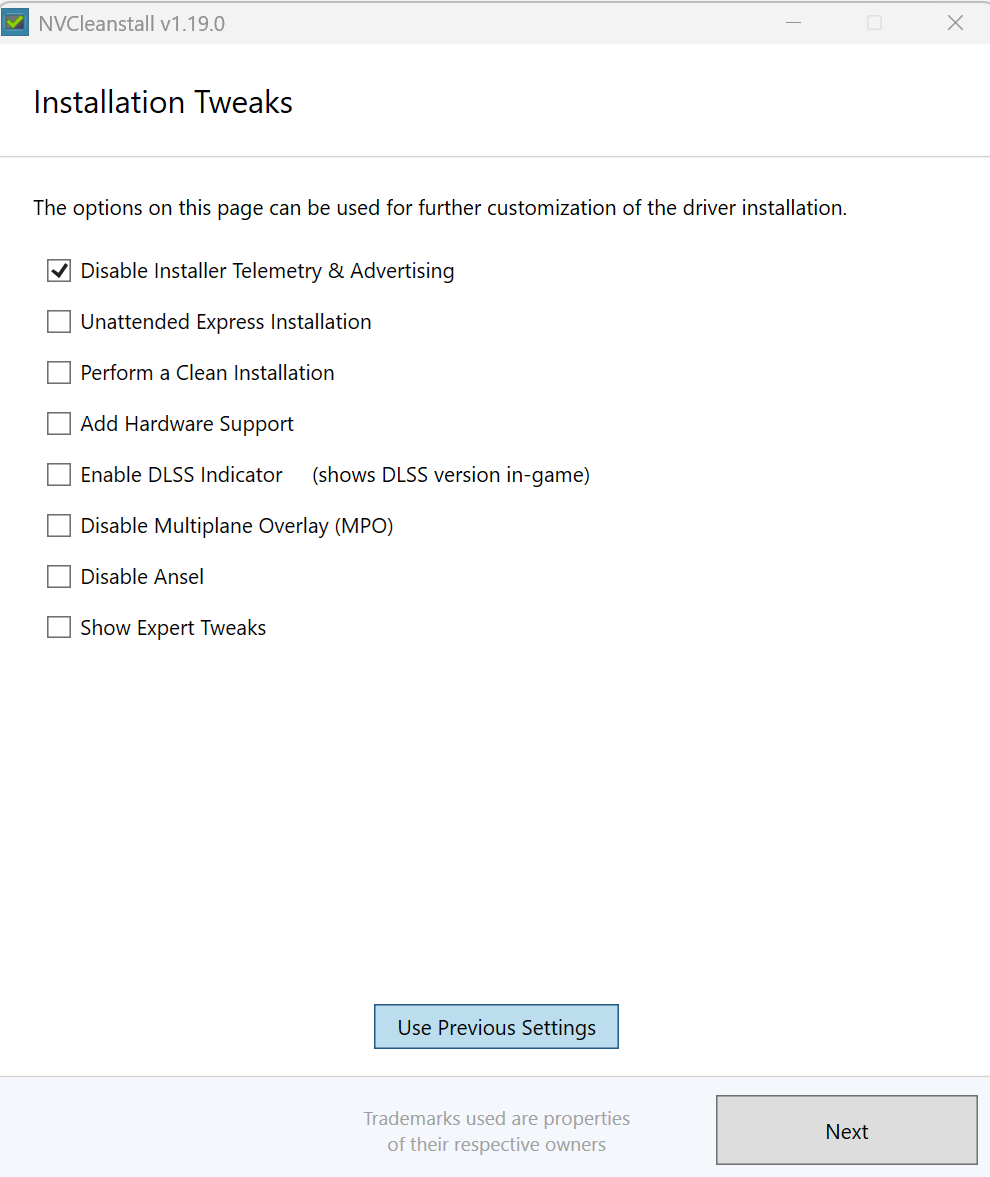 NVCleanstall Step 3 - Installation tweaks